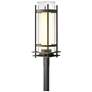 Banded Coastal Natural Iron Outdoor Post Light With Opal &#38; Seeded Glass