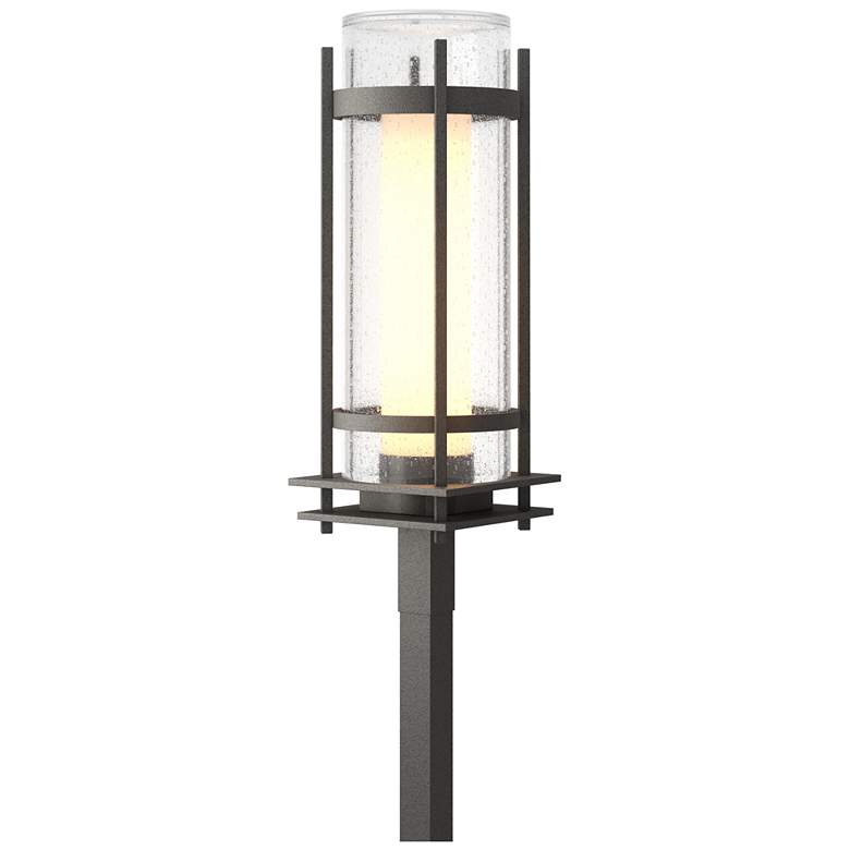 Image 1 Banded Coastal Natural Iron Outdoor Post Light With Opal & Seeded Glass