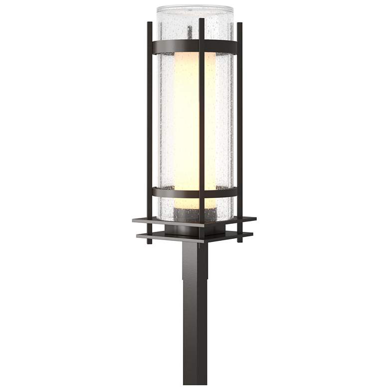 Image 1 Banded Coastal Rubbed Bronze Outdoor Post Light With Opal &#38; Seeded Glas