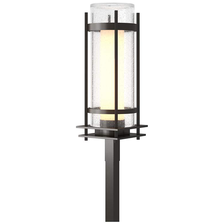 Image 1 Banded Coastal Rubbed Bronze Outdoor Post Light With Opal & Seeded Glas