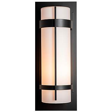 Banded Extra Large Outdoor Sconce - Black Finish - Opal Glass