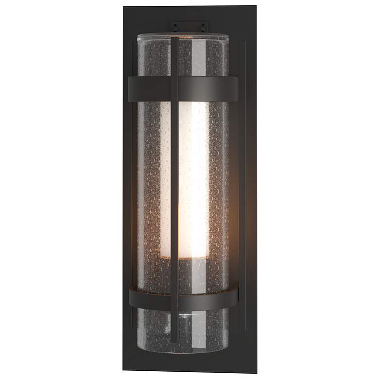 Image 1 Banded Large Outdoor Sconce - Black - Opal and Seeded Glass