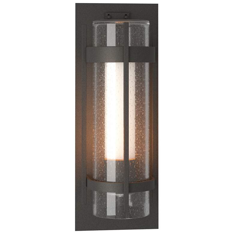 Image 1 Banded Large Outdoor Sconce - Iron - Opal and Seeded Glass