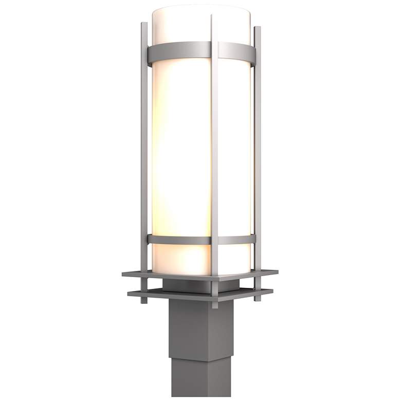 Image 1 Banded Outdoor Post Light - Steel Finish - Opal Glass