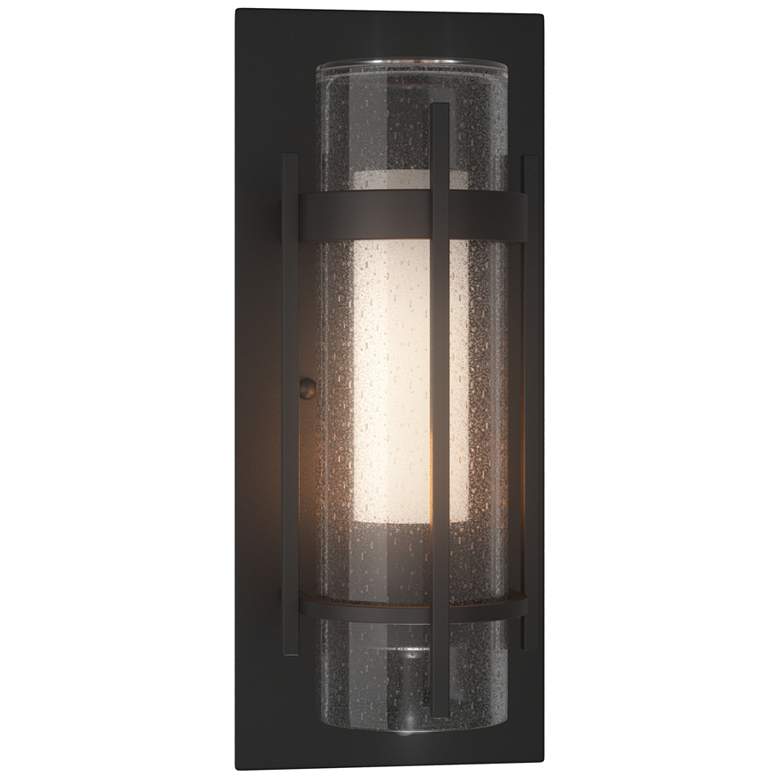 Image 1 Banded Outdoor Sconce - Black Finish - Opal and Seeded Glass