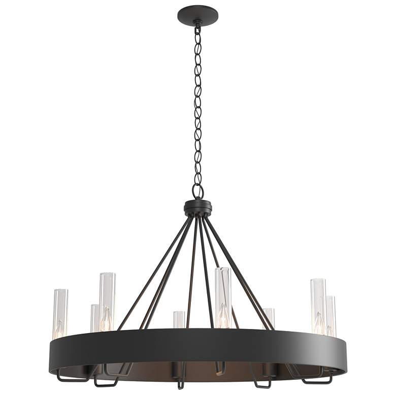 Image 1 Banded Ring 32" Wide Black Chandelier With Clear Glass Shade