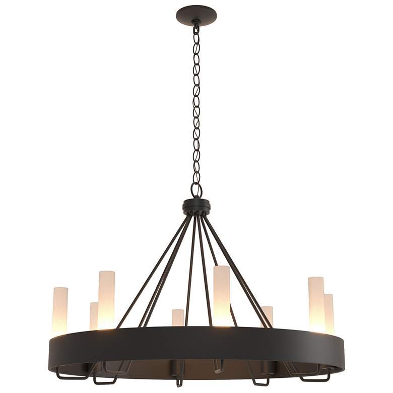 Image 1 Banded Ring 32" Wide Black Chandelier With Frosted Glass Shade