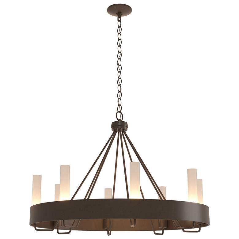 Image 1 Banded Ring 32" Wide Bronze Chandelier With Frosted Glass Shade
