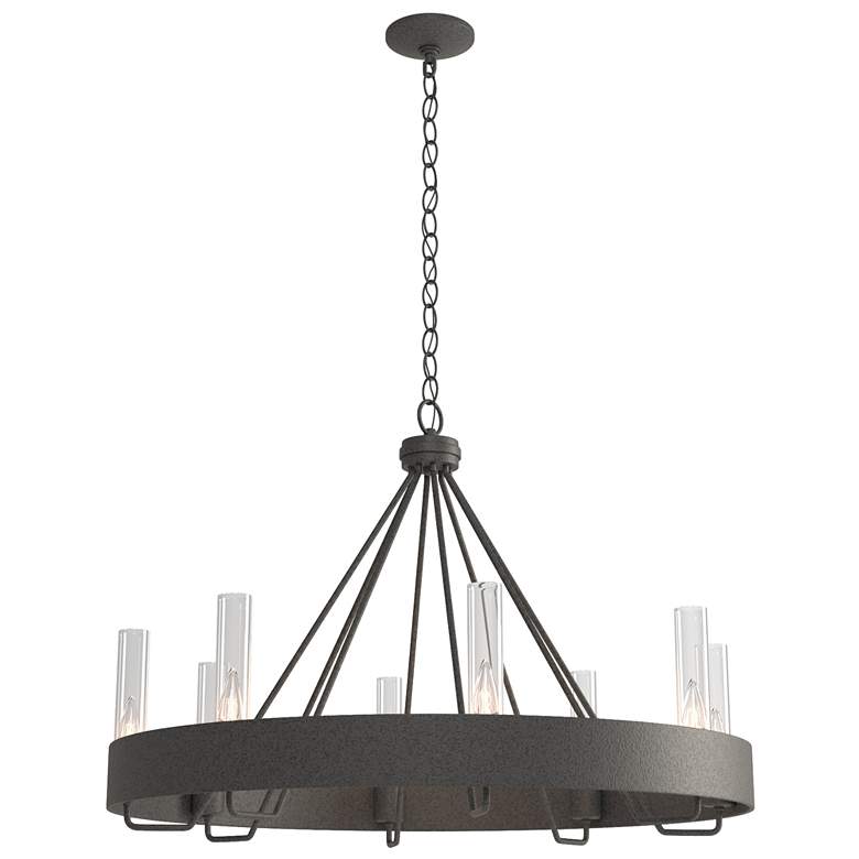 Image 1 Banded Ring 32" Wide Natural Iron Chandelier With Clear Glass Shade