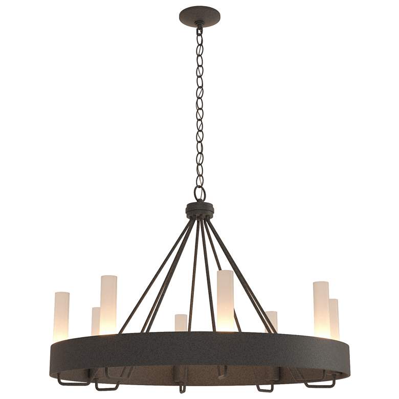 Image 1 Banded Ring 32" Wide Natural Iron Chandelier With Frosted Glass Shade