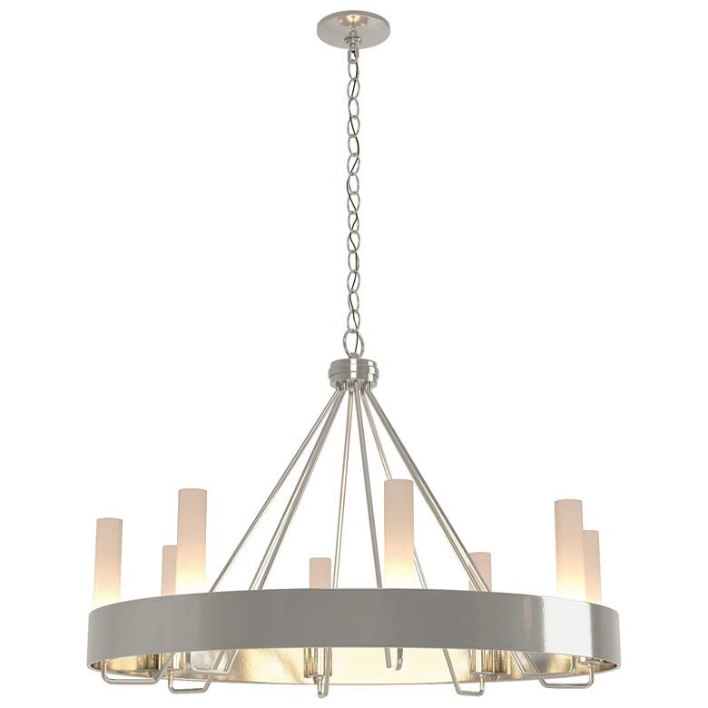 Image 1 Banded Ring 32" Wide Sterling Chandelier With Frosted Glass Shade
