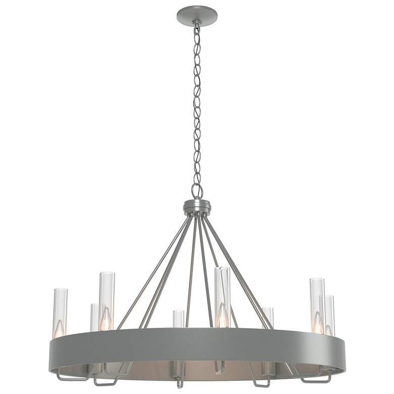 Image 1 Banded Ring 32" Wide Vintage Platinum Chandelier With Clear Glass Shad
