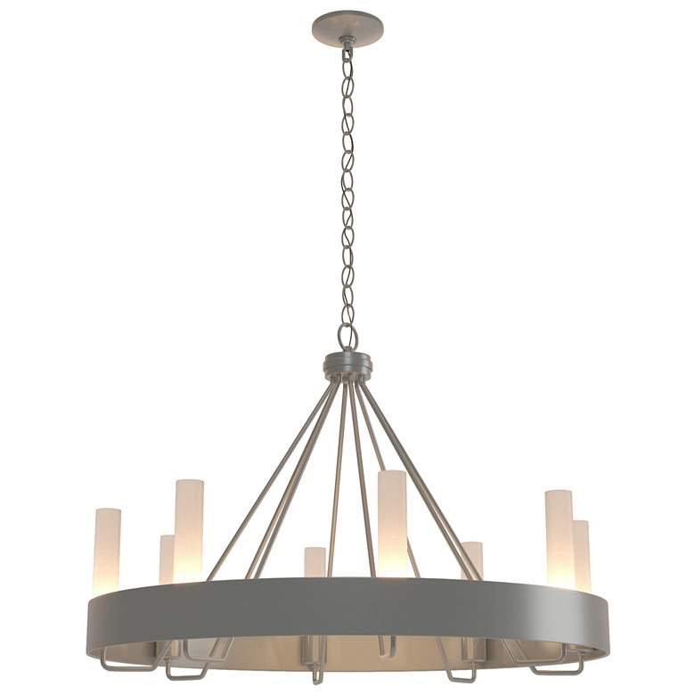 Image 1 Banded Ring 32" Wide Vintage Platinum Chandelier With Frosted Glass Sh