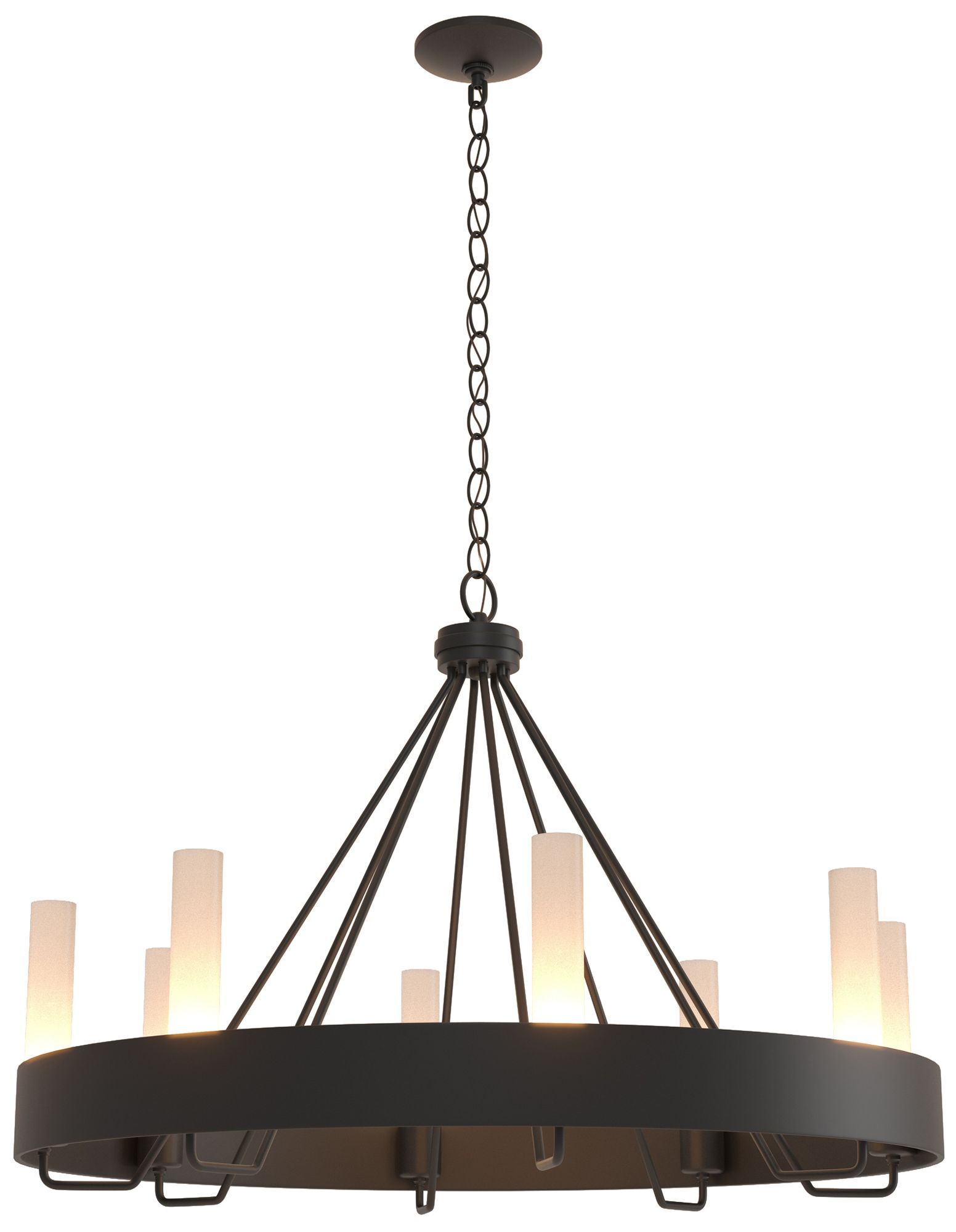 Banded Ring 32"W Black Chandelier With Frosted Glass Shade Made to Order