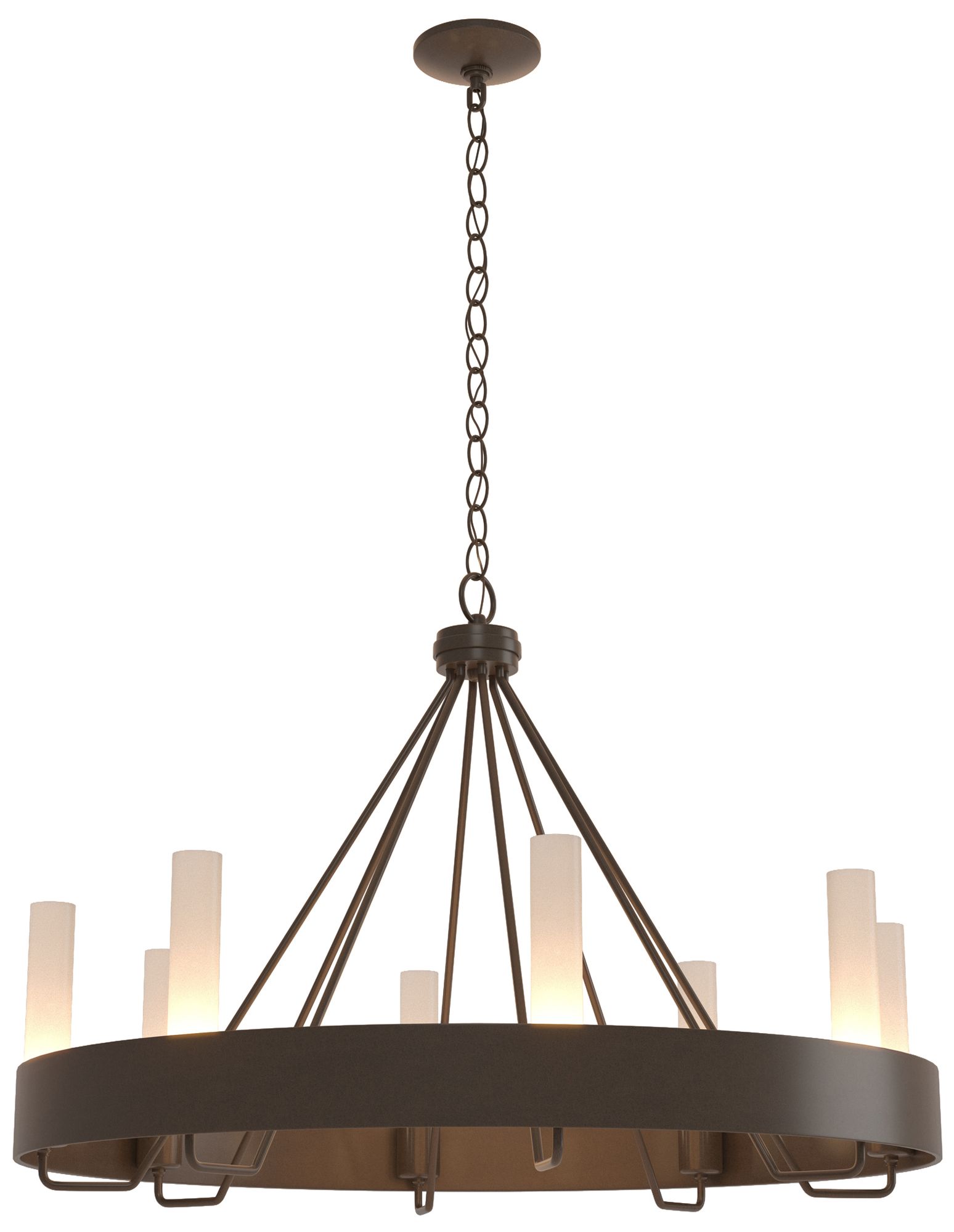 Banded Ring 32"W Bronze Chandelier With Frosted Glass Shade Made to Order