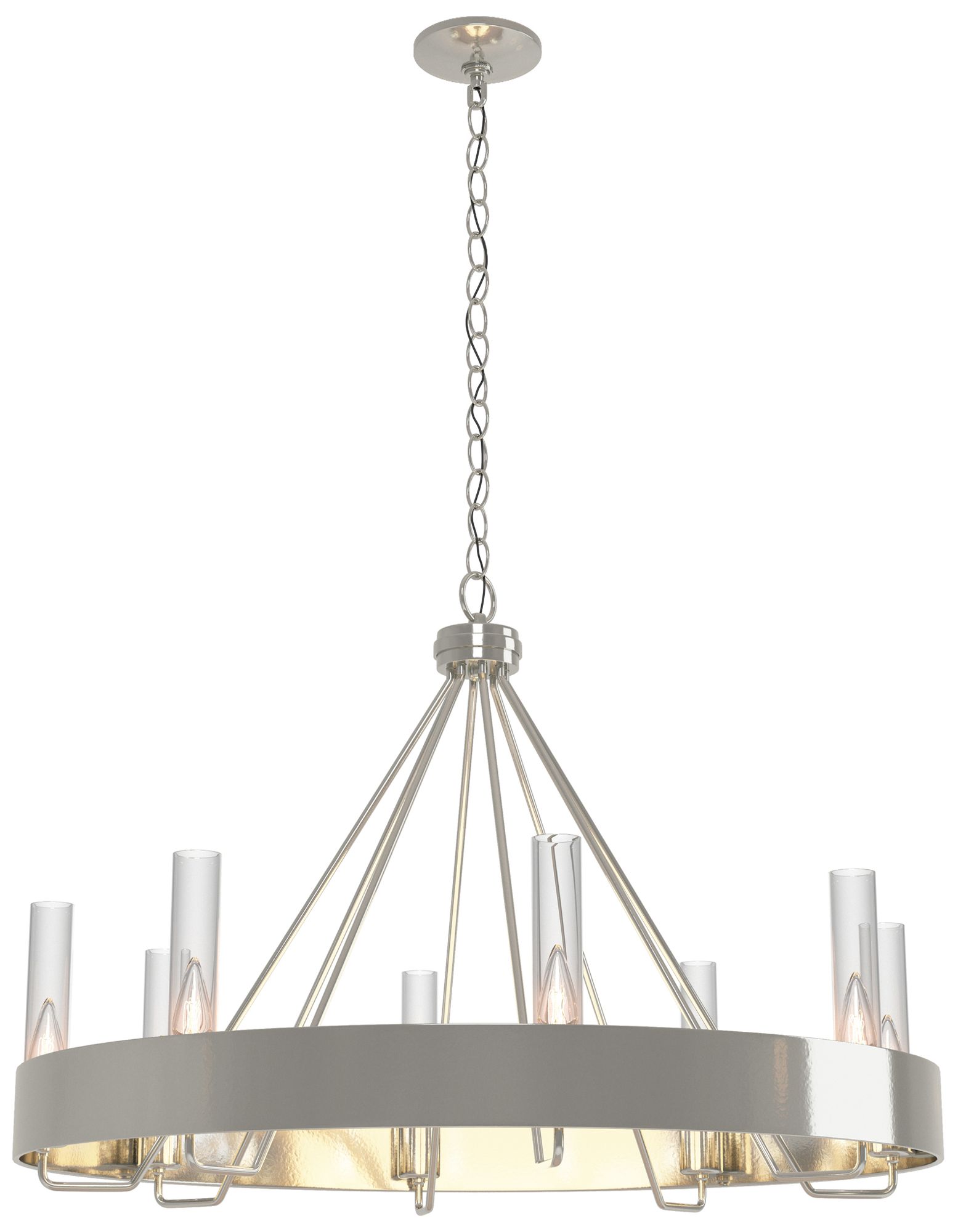 Banded Ring 32"W Sterling Chandelier With Clear Glass Shade Made to Order