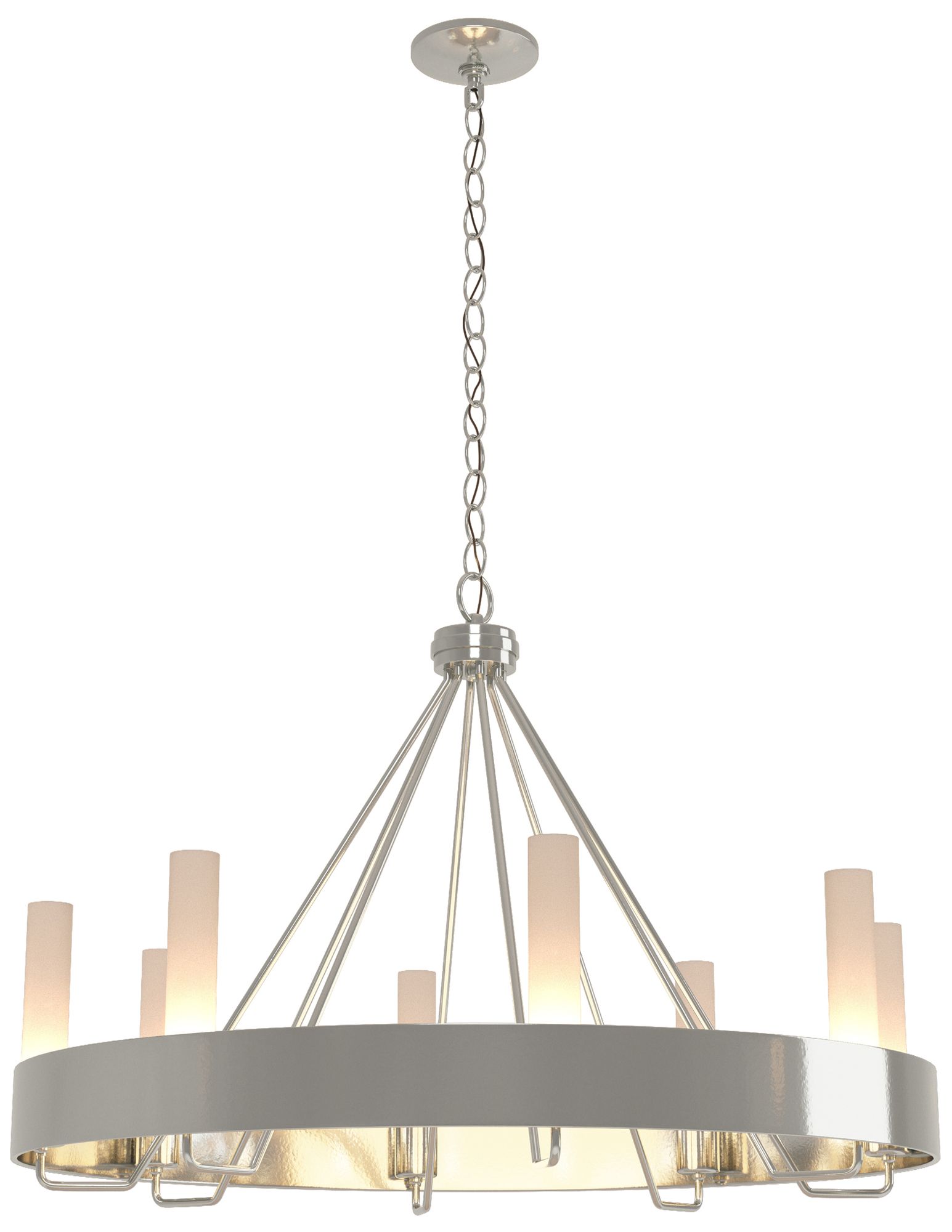 Banded Ring 32"W Sterling Chandelier With Frosted Glass Shade Made to Order