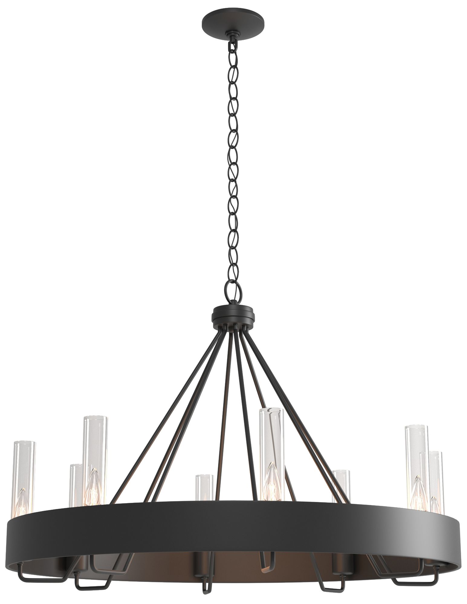 Banded Ring 32" Wide Black Chandelier With Clear Glass Shade Made to Order