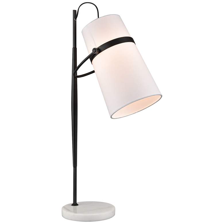 Image 1 Banded Shade Matte Black Metal Desk Lamp