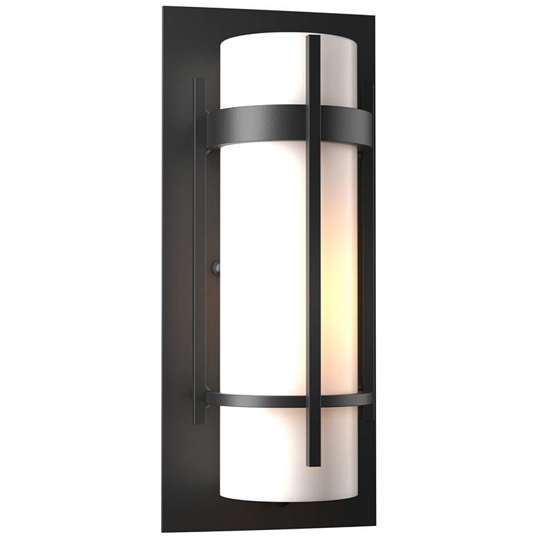 Image 1 Banded Small Outdoor Sconce - Black Finish - Opal Glass