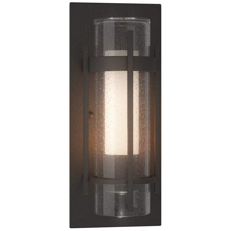 Image 1 Banded Small Outdoor Sconce - Iron Finish - Opal and Seeded Glass