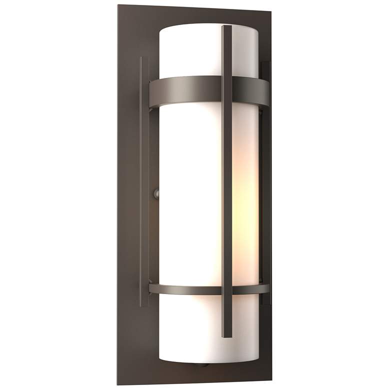 Image 1 Banded Small Outdoor Sconce - Smoke Finish - Opal Glass