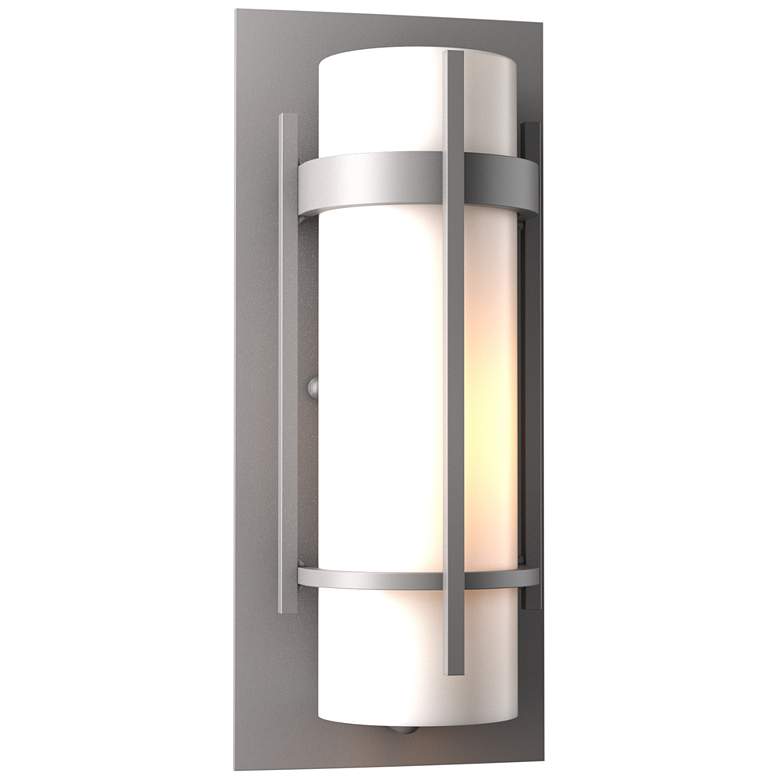 Image 1 Banded Small Outdoor Sconce - Steel Finish - Opal Glass