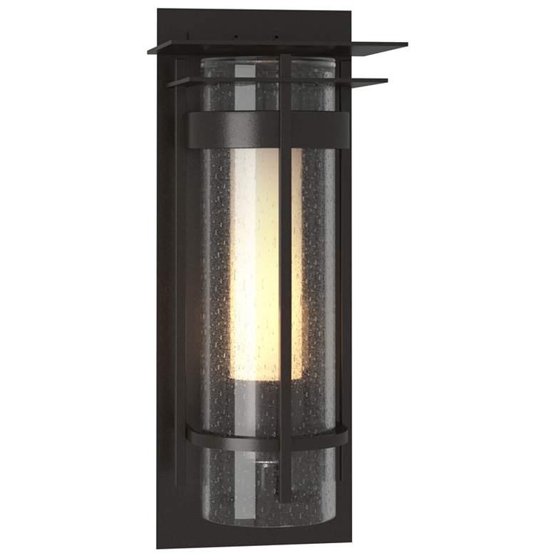 Image 1 Banded Small Outdoor Sconce with Top Plate - Bronze - Opal and Seeded Glass