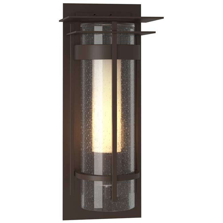 Image 1 Banded Small Outdoor Sconce with Top Plate - Bronze - Opal and Seeded Glass