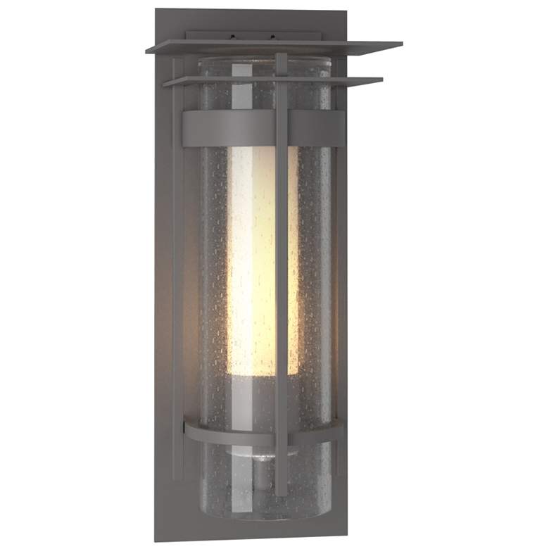 Image 1 Banded Small Outdoor Sconce with Top Plate - Steel - Opal and Seeded Glass