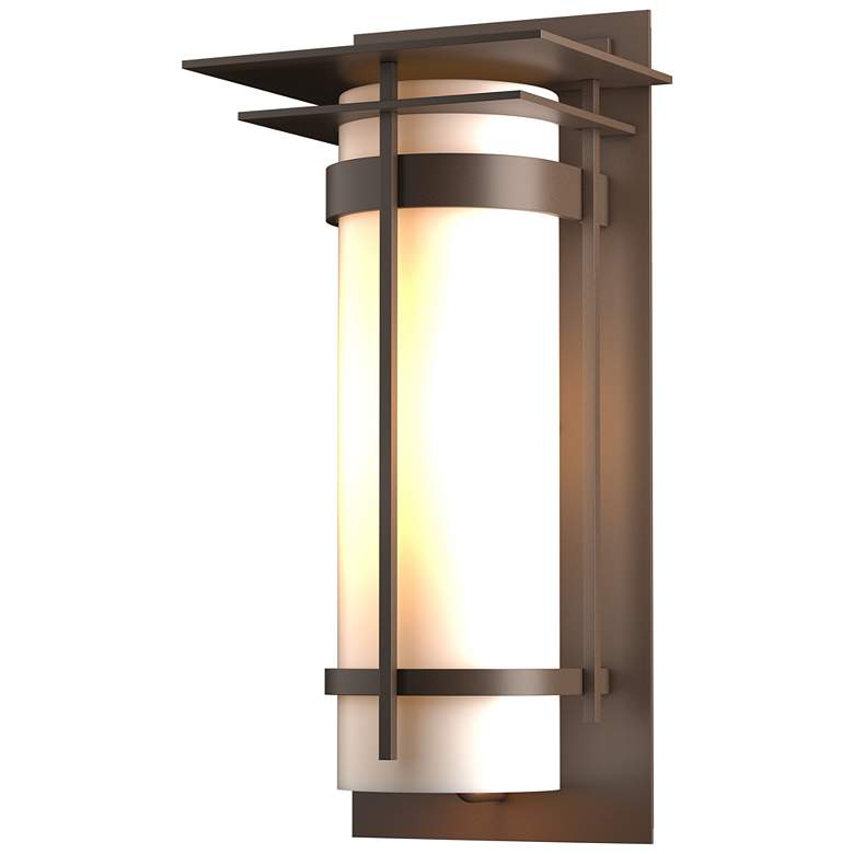 Image 1 Banded Top Plate Coastal Bronze Large Outdoor Sconce With Opal Glass