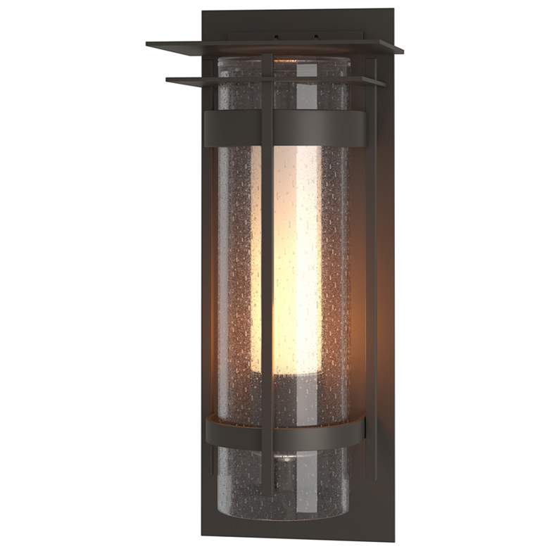 Image 1 Banded Top Plate Coastal Dark Smoke Outdoor Sconce With Opal & Seeded G