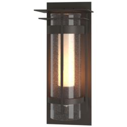 Banded Top Plate Coastal Dark Smoke Outdoor Sconce With Opal &#38; Seeded G