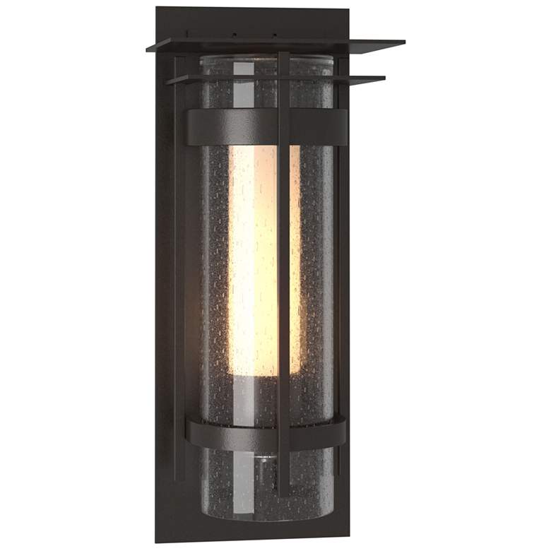 Image 1 Banded Top Plate Large Outdoor Sconce - Bronze - Opal and Seeded Glass