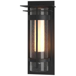 Banded Top Plated Black Large Outdoor Sconce With Opal &#38; Seeded Glass