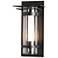 Banded Top Plated Coastal Black Outdoor Sconce With Opal & Seeded Glass