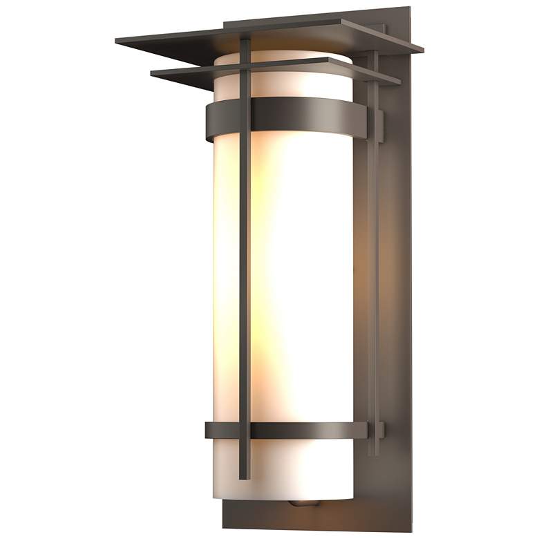 Image 1 Banded Top Plated Coastal Dark Smoke Large Outdoor Sconce With Opal Glass