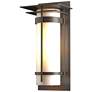 Banded Top Plated Coastal Dark Smoke Large Outdoor Sconce With Opal Glass