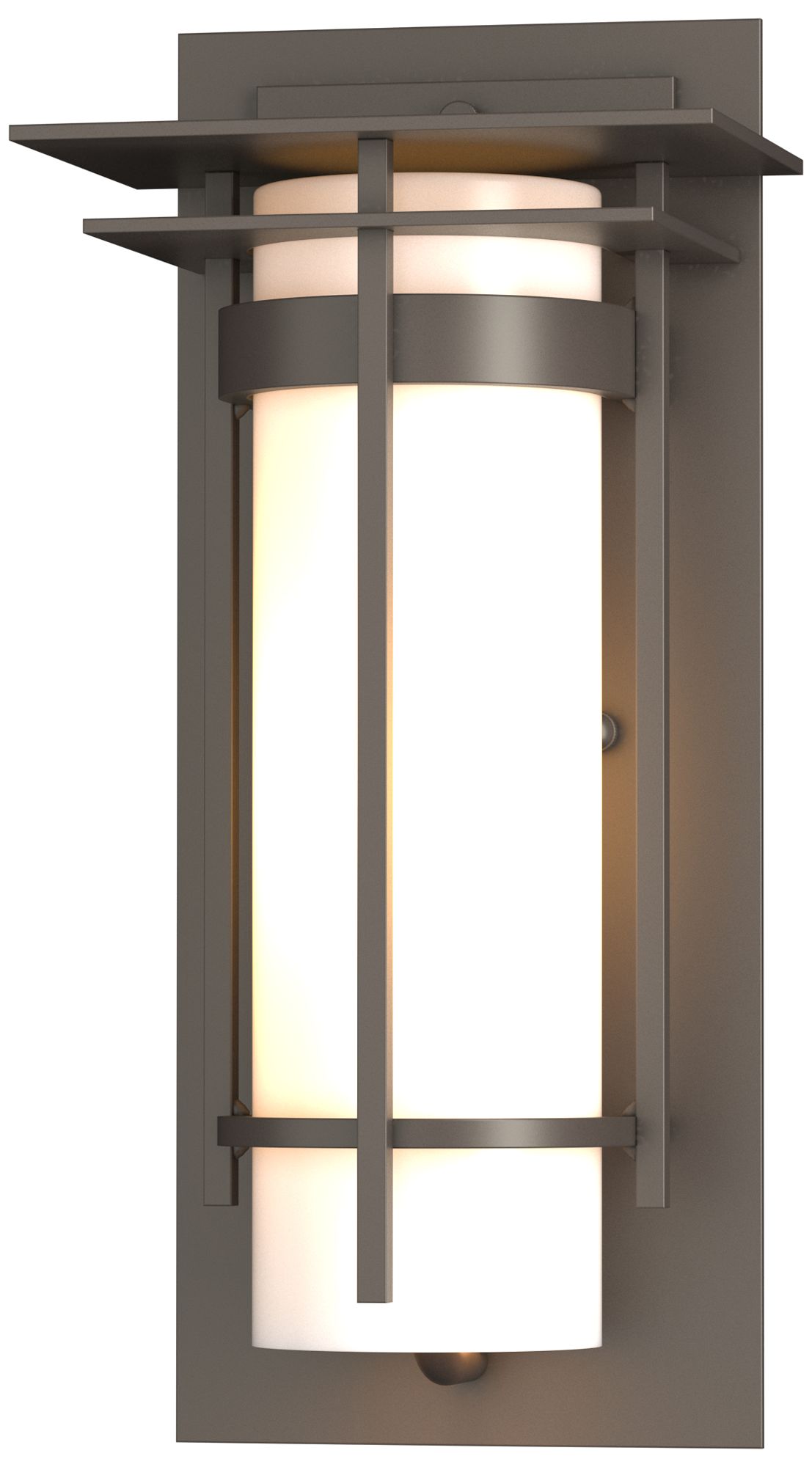Banded Top Plated Coastal Dark Smoke Small Outdoor Sconce With Opal Glass