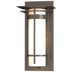 Banded Top Plated Coastal Dark Smoke Small Outdoor Sconce With Opal Glass