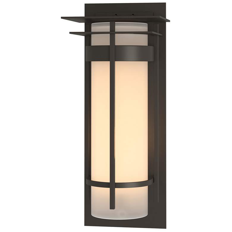 Image 1 Banded Top Plated Coastal Dark Smoke XL Outdoor Sconce With Opal Glass