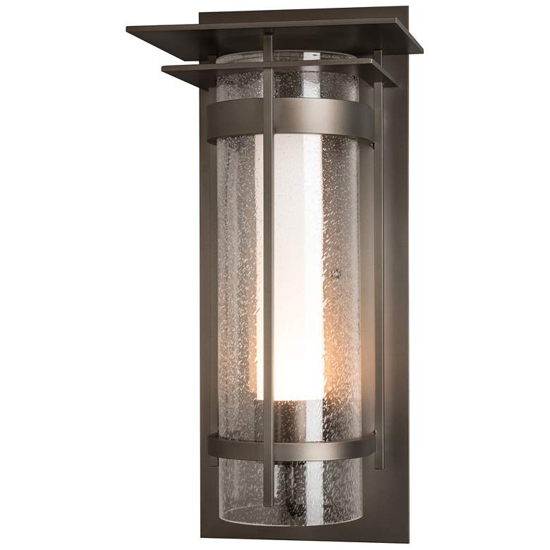 Image 1 Banded Top Plated Dark Smoke Large Outdoor Sconce With Opal & Seeded Gl