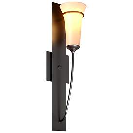 Image1 of Banded Wall Torch Sconce - Black - Opal Glass