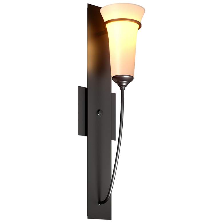 Image 1 Banded Wall Torch Sconce - Black - Opal Glass