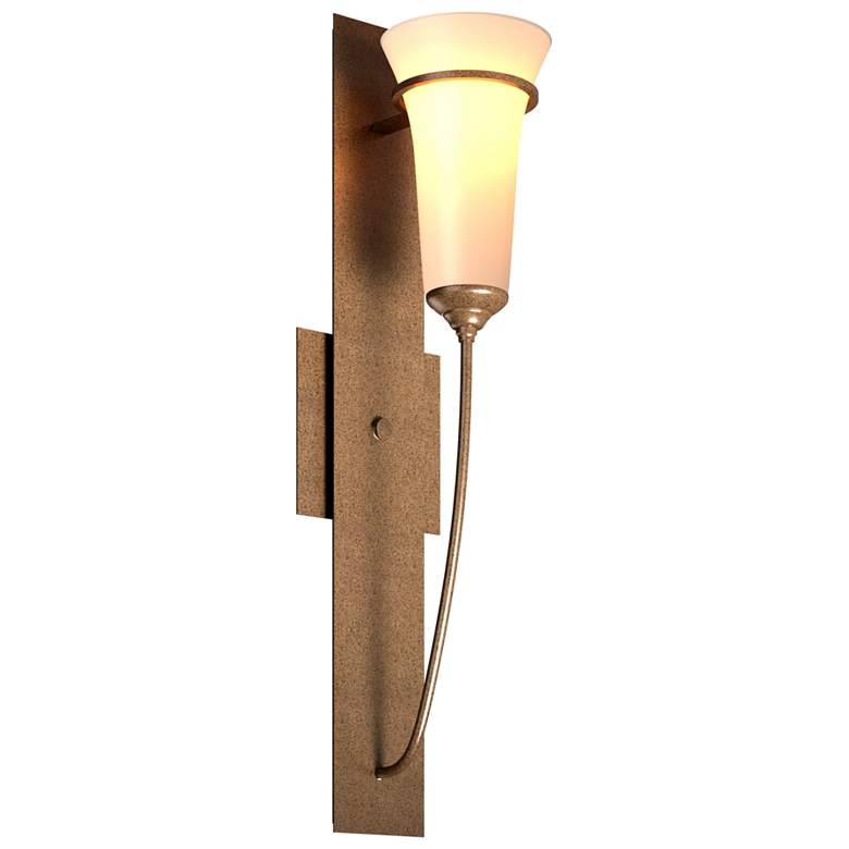 Image 1 Banded Wall Torch Sconce - Bronze - Opal Glass