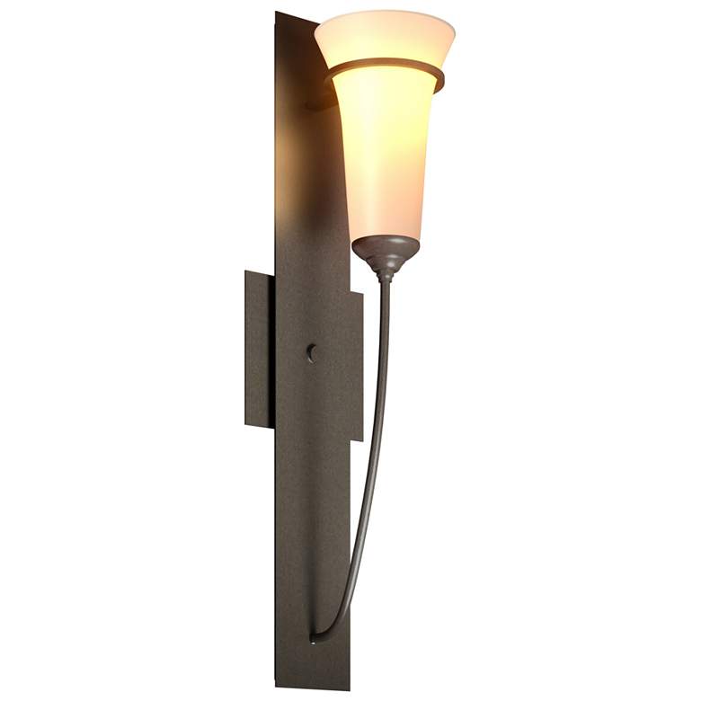Image 1 Banded Wall Torch Sconce - Dark Smoke - Opal Glass