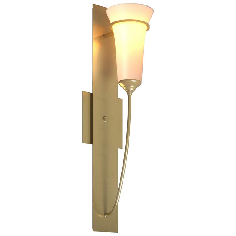 Image 1 Banded Wall Torch Sconce - Modern Brass - Opal Glass
