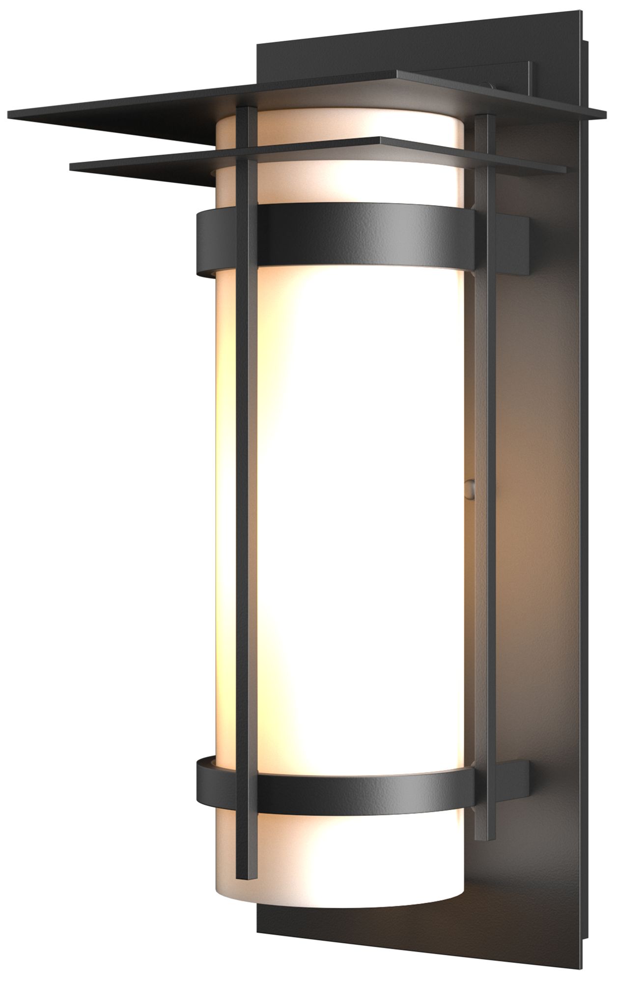 Banded with Top Plate Coastal Black Outdoor Sconce With Opal Glass