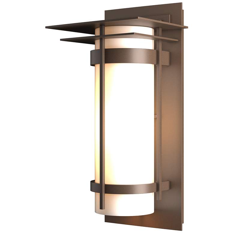 Image 1 Banded with Top Plate Coastal Bronze Outdoor Sconce With Opal Glass