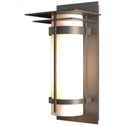 Banded with Top Plate Coastal Dark Smoke Outdoor Sconce With Opal Glass
